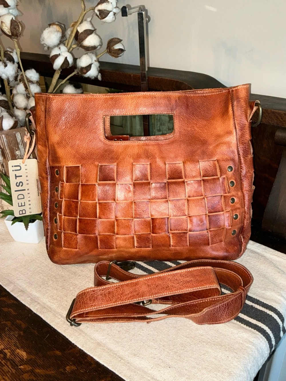 NWT Bed Stu Orchid Leather Satchel Handbag Crossbody Bag Cognac Dip Dye MSRP 280